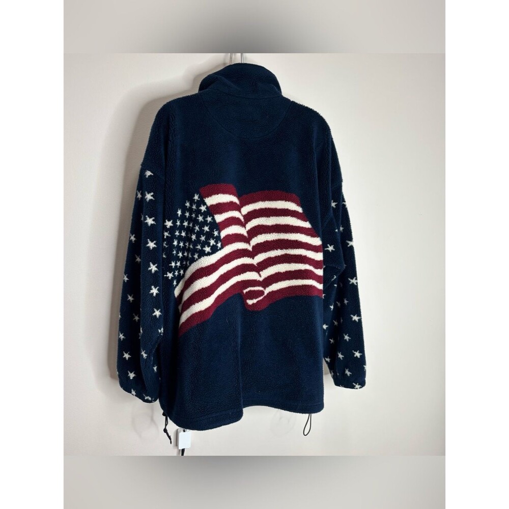 Bear Ridge Men's XL Navy Fleece Pullover jacket American Flag stars graphic